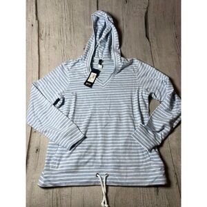 Gear For Sports V Neck Hoodie Womens Large Blue White Striped Coastal Preppy